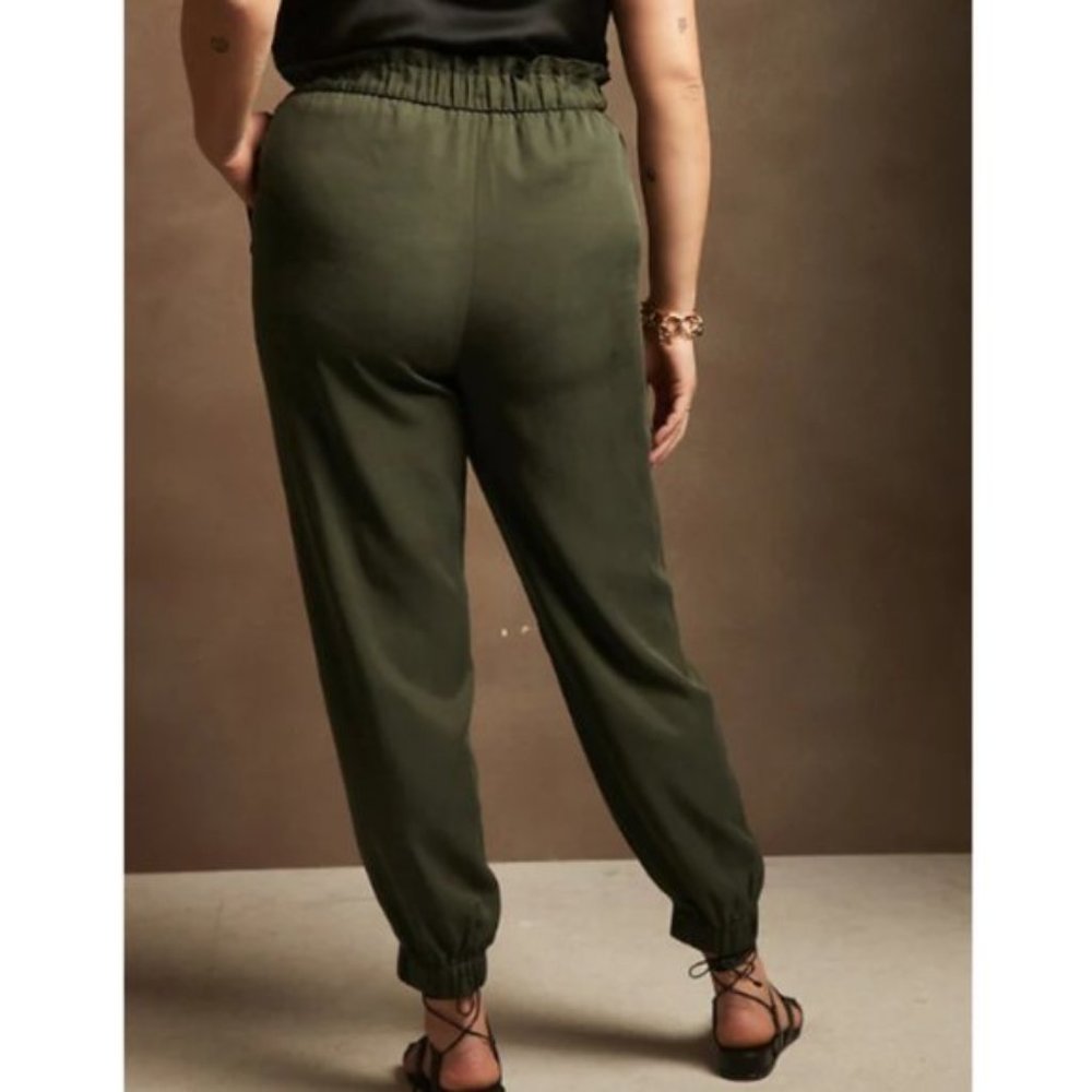 Banana Republic  - Lyocell Flyweight Jogger Paper Bag Pants - Med Petite (Olive) - Picture 8 of 12